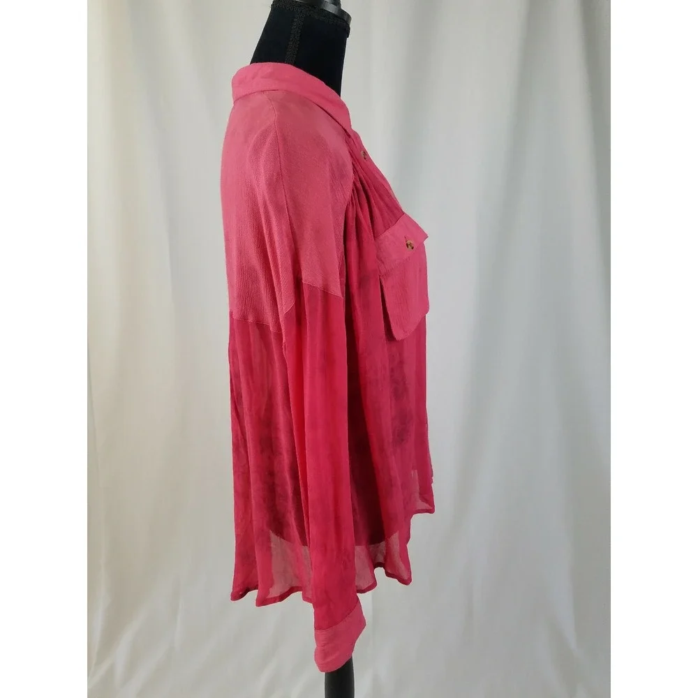 Free People women SP sheer blouse long sleeve‎ button front tie dye grungecore